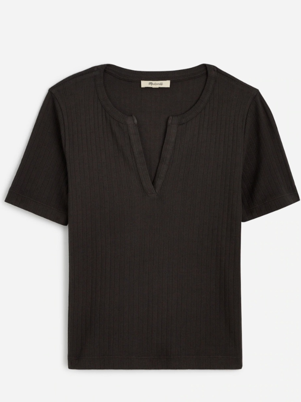 NWT Madewell Charcoal Grey Pointelle Notch Neck Tee